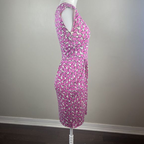Diane Von Frustenberg DVF 100% Silk Taran Dress Cap Sleeve Pink Pattern Size 4 - Picture 5 of 11